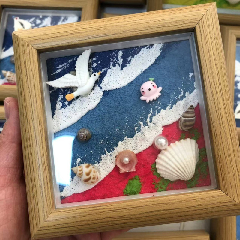 Ramă foto din scoici naturale, concha și stea de mare – lucrată manual, ramă goală, cadou de ziua de naștere și suvenir de călătorie