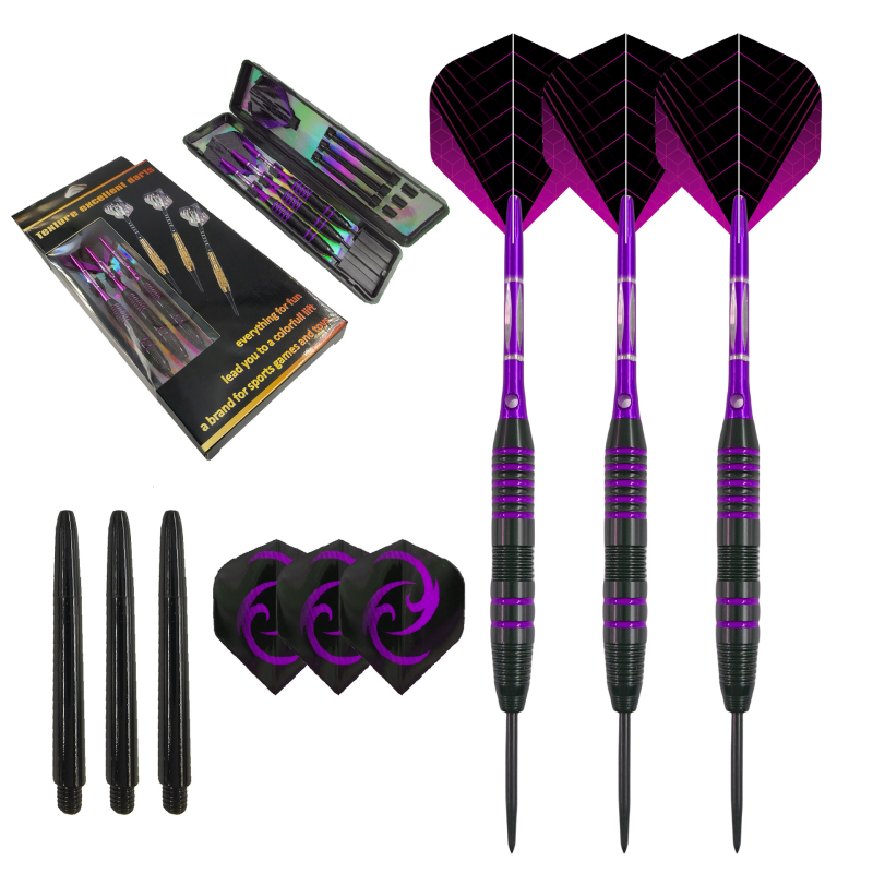 Darts set s bakrenim i aluminijskim tijelima, PET krilima, šarena kutija