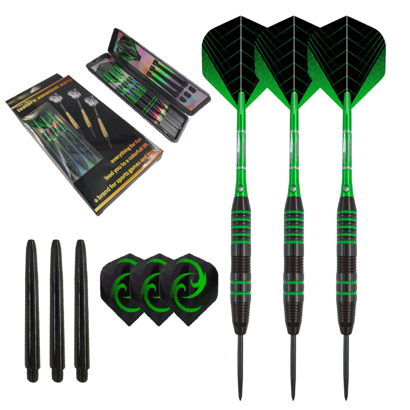Darts set s bakrenim i aluminijskim tijelima, PET krilima, šarena kutija