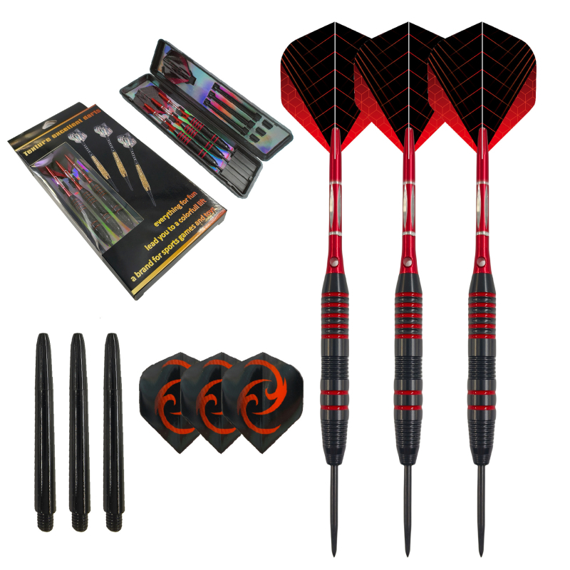 Darts set s bakrenim i aluminijskim tijelima, PET krilima, šarena kutija