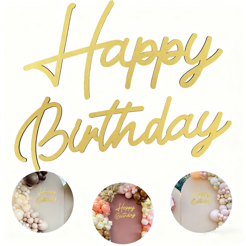 Drvena pločica za rođendan – engleski natpis Happy Birthday, pozadina za zabavu, drveni dekor