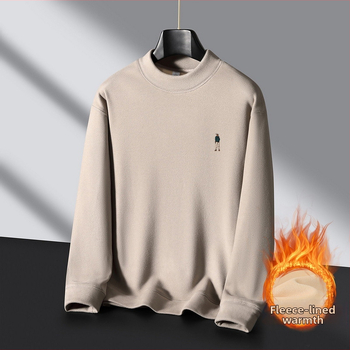 Férfi téli fleece-betétes pulóver kerek nyakkal, meleg, kényelmes, lazán szabott