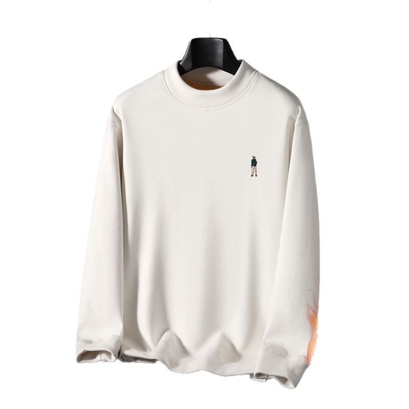 Férfi téli fleece-betétes pulóver kerek nyakkal, meleg, kényelmes, lazán szabott