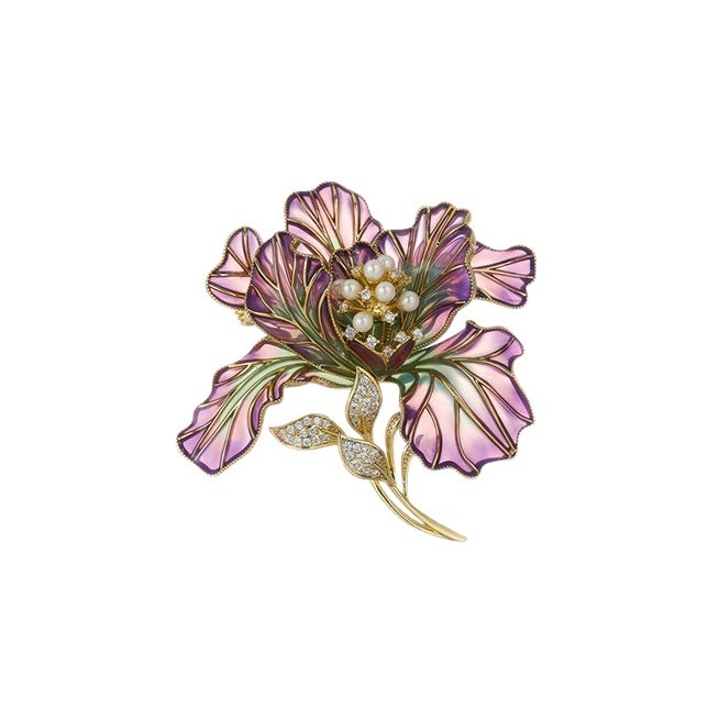 Antik emajlirana cvjetna broš s brušenim završetkom, bisernim korsagom, elegantan dodatak rever
