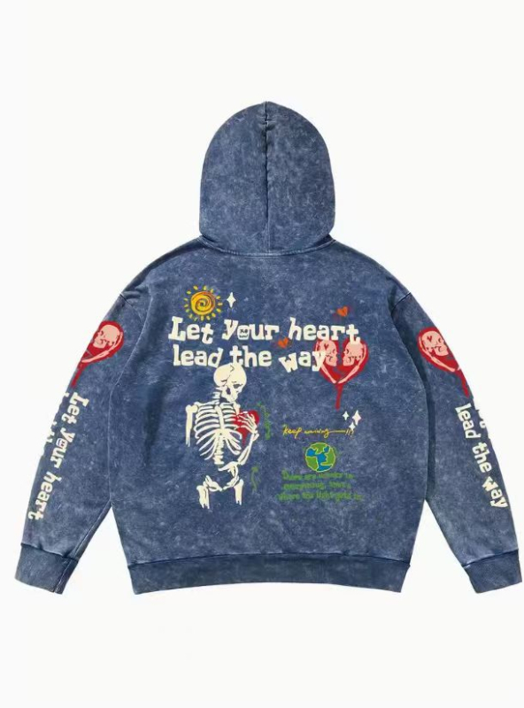 Muški hoodie za Halloween, retro 3D tisak s motivom lubanje i srca, širok kroj