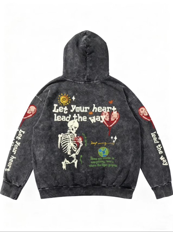 Muški hoodie za Halloween, retro 3D tisak s motivom lubanje i srca, širok kroj