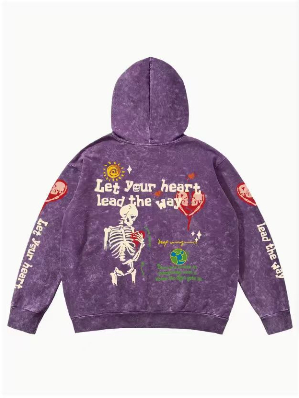 Muški hoodie za Halloween, retro 3D tisak s motivom lubanje i srca, širok kroj