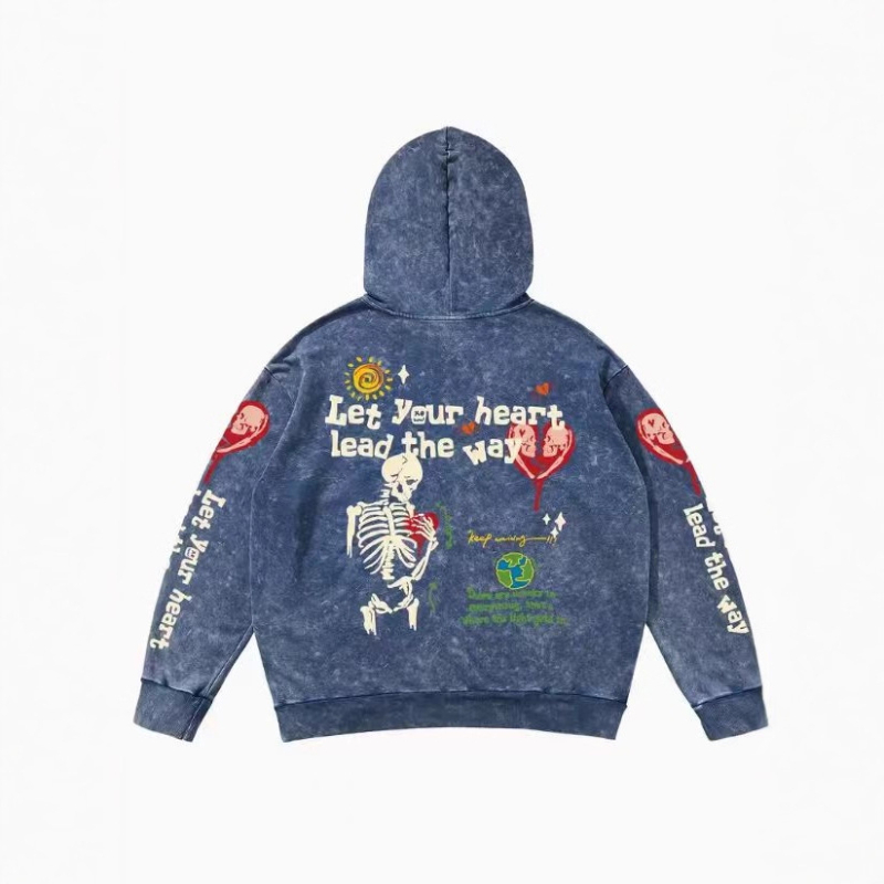 Muški hoodie za Halloween, retro 3D tisak s motivom lubanje i srca, širok kroj
