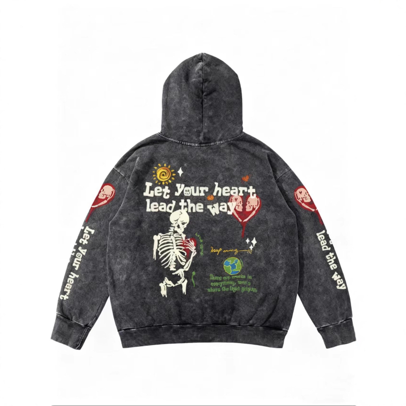 Muški hoodie za Halloween, retro 3D tisak s motivom lubanje i srca, širok kroj