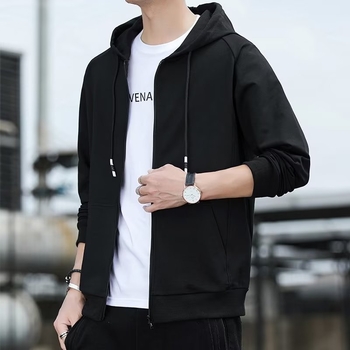 Muški lagani kardigan s kapuljom u stilu Hongkonga, širok kroj, jednobojan, dugi rukavi, casual jakna za proljeće, jesen i zimu