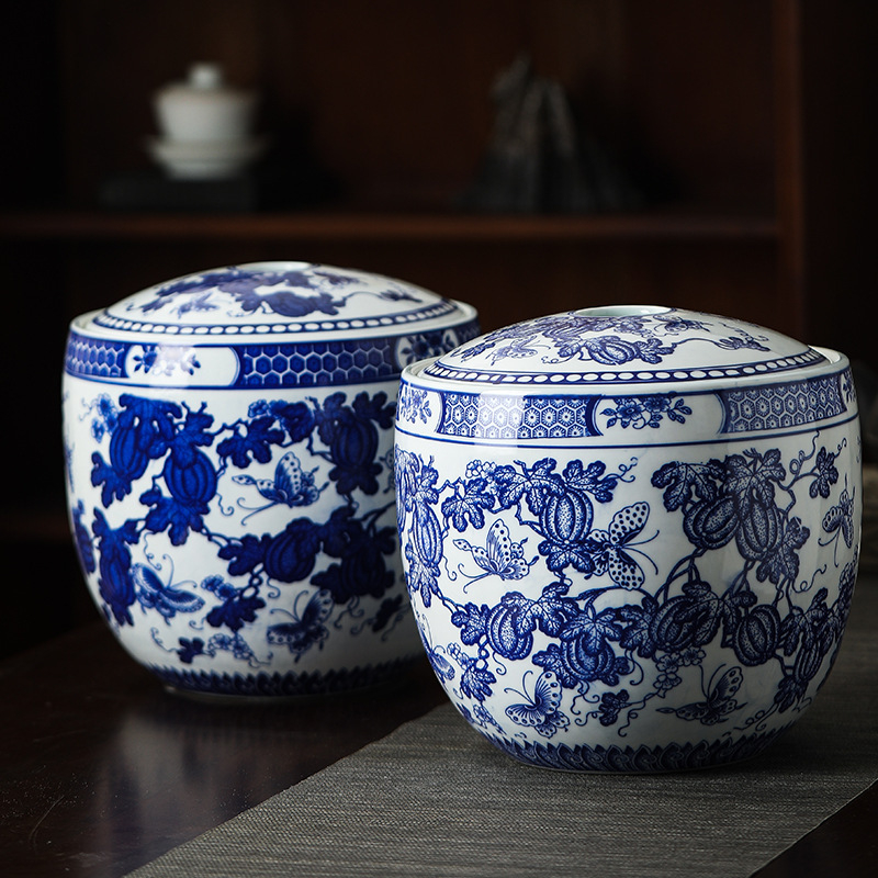 Jingdezhen keramijski spremnik za rižu s čvrstim zatvaranjem, ručno oslikani plavo-bijeli porculanski spremnik za pohranu
