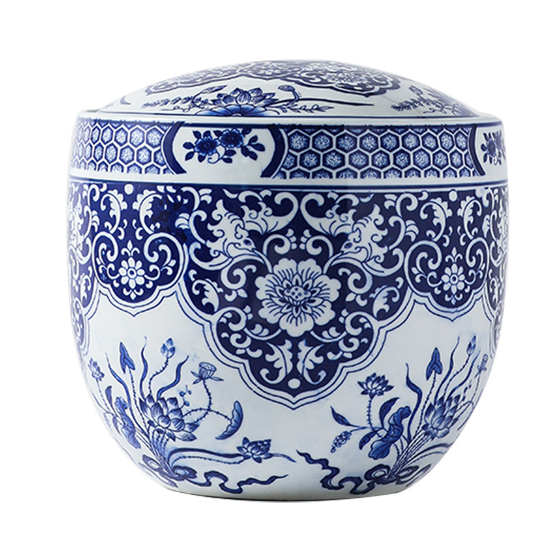 Jingdezhen keramijski spremnik za rižu s čvrstim zatvaranjem, ručno oslikani plavo-bijeli porculanski spremnik za pohranu