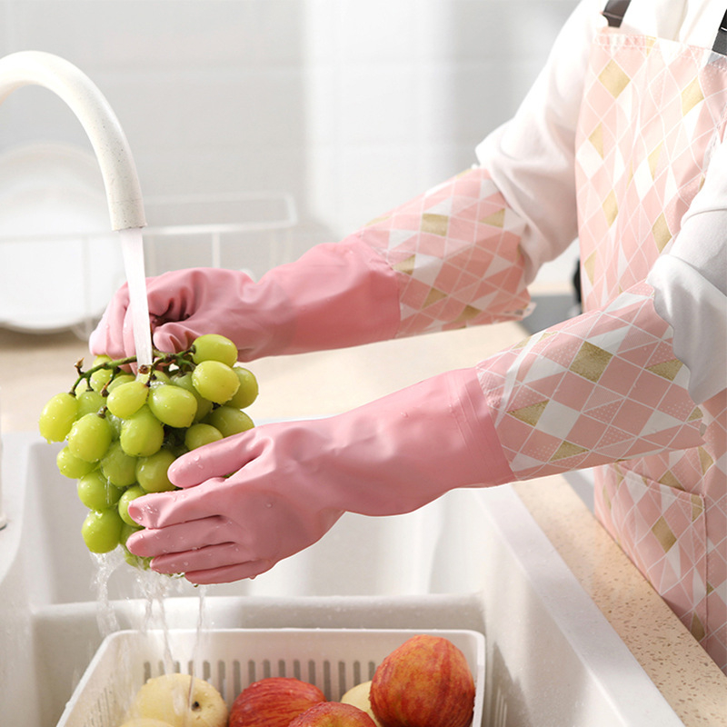 Rukavice za pranje posuđa s flis podstavom, vodootporne, zimske, produžene i debele, gumene rukavice za čišćenje