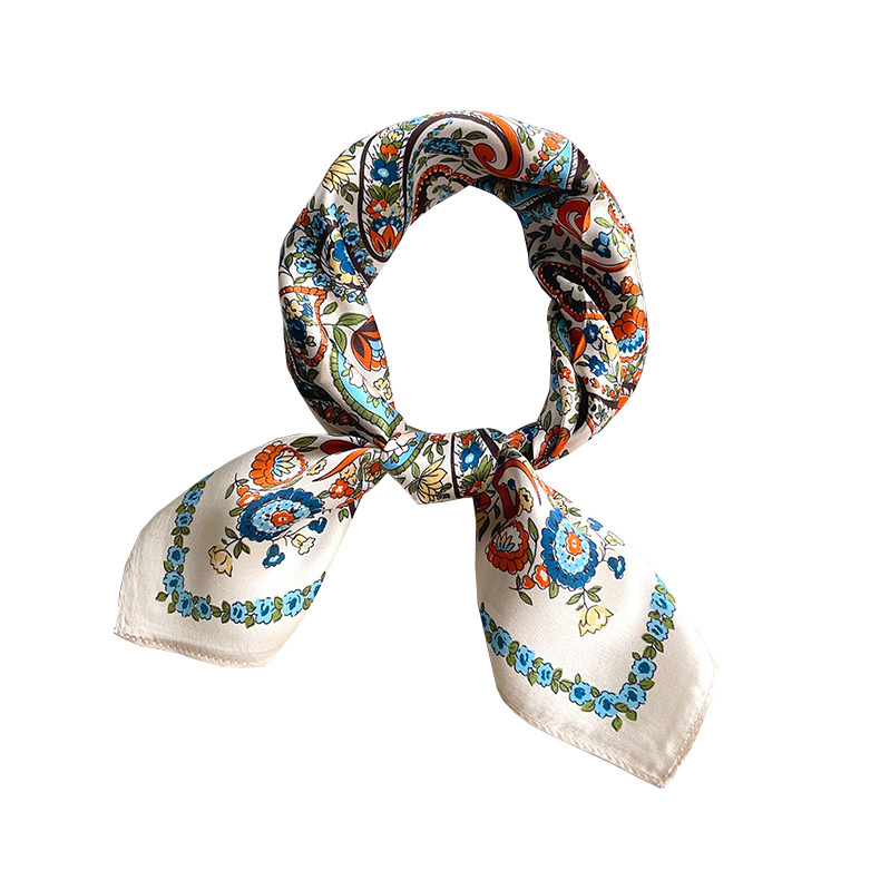 Šal od svile s floralnim uzorkom na satenu, kvadratni šal 53 cm, za žene, elegantan, višebojan