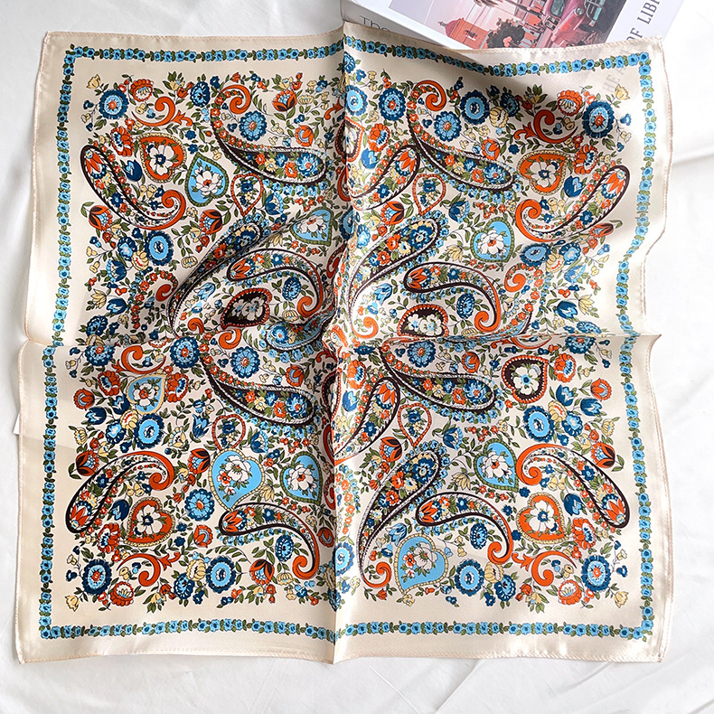 Šal od svile s floralnim uzorkom na satenu, kvadratni šal 53 cm, za žene, elegantan, višebojan