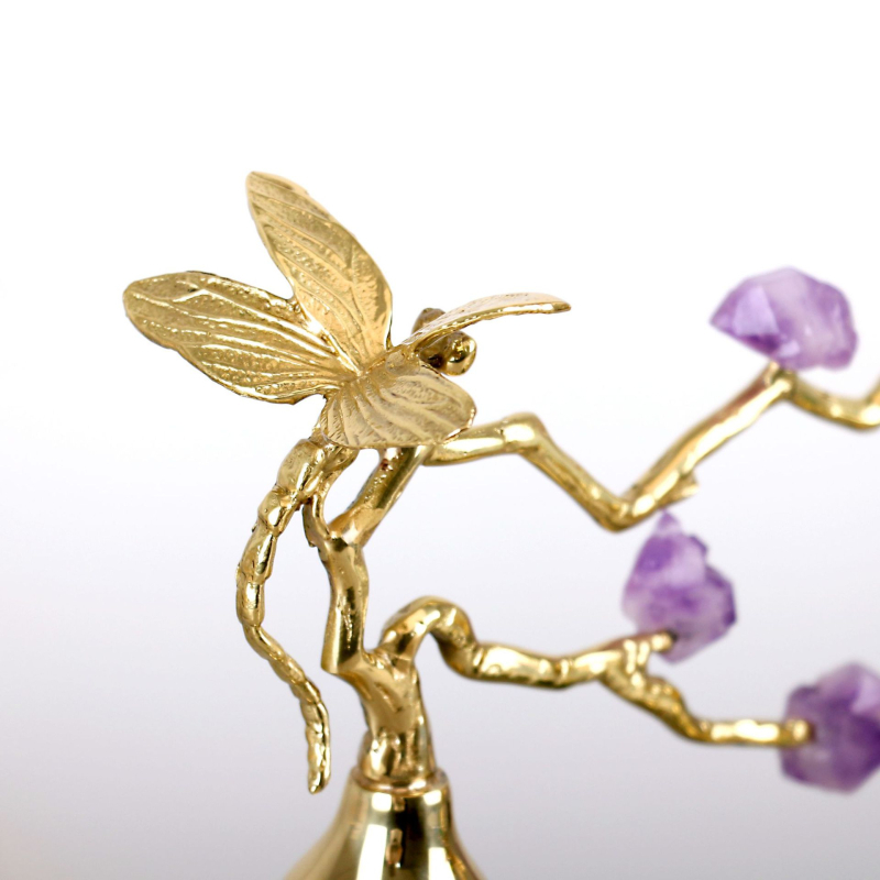 Novi kineski stil: ametistna dekorativna figura s dizajnom gourd dragonfly, marmorna baza za dnevni boravak