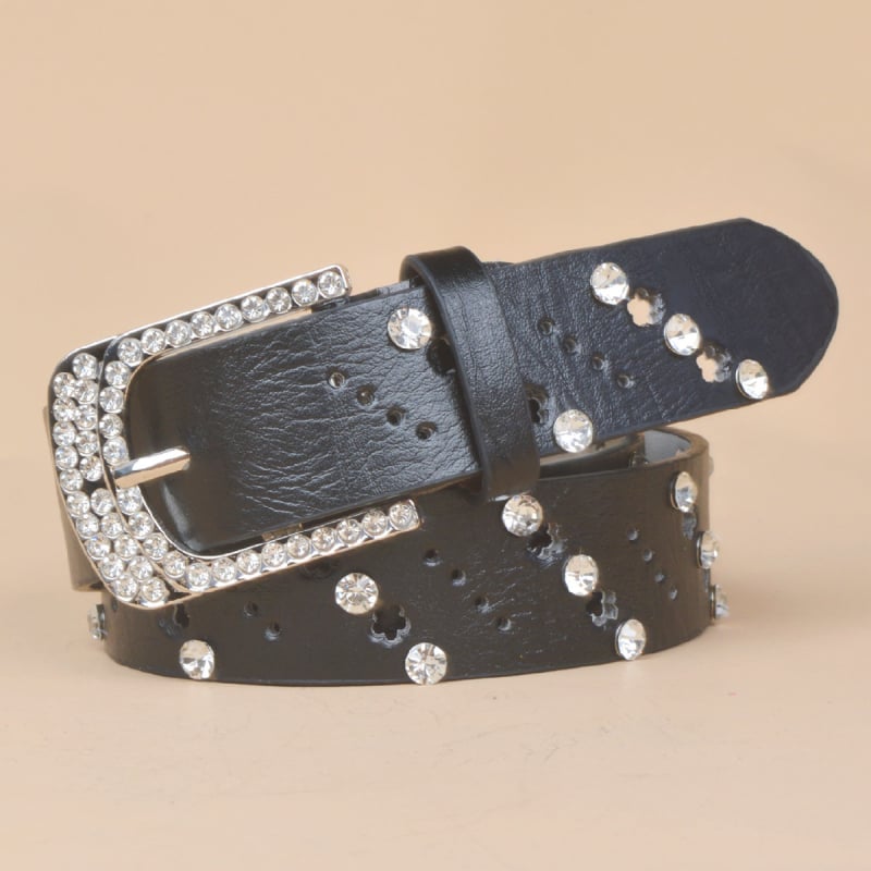 Ženski kaiš od umjetne kože s kopčom s iglom i kristalima, casual stil, širina 2-4 cm, za vanjske plesove