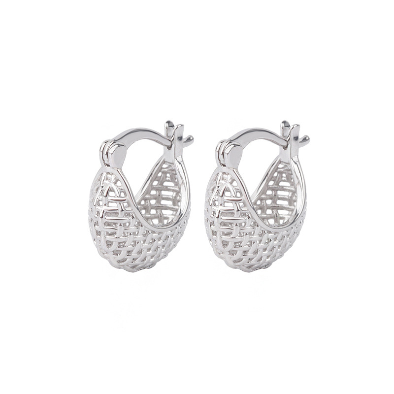 Difeng S999 sterling srebro – francuskog stila šuplje kugličaste naušnice za žene, retro elegancija s prepletenim uzorkom