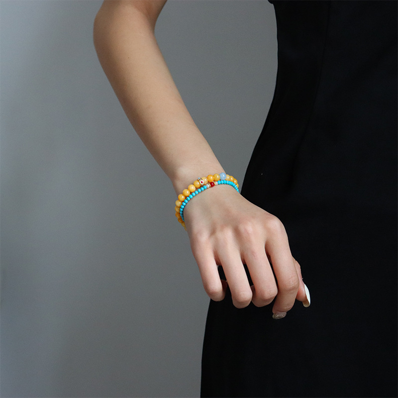 Ručno izrađena narukvica od tirkiznih perlica za žene – novi kineski stil, lagani luksuz, minimalističan, elegantan vintage geometrijski dizajn