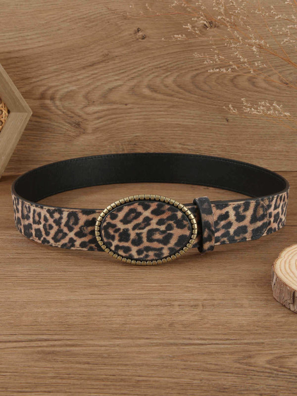 Ženski pojas u zapadno-retro stilu od PU kože s pločastim kopčom, leopard uzorak, dekorativni pojas za kaput i traperice