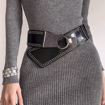 Ženski pojas s zakovicama, elastični široki pojas u punk stilu, svestran modni dodatak