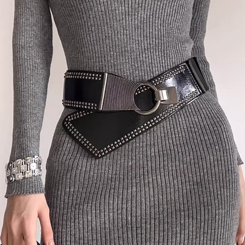 Ženski pojas s zakovicama, elastični široki pojas u punk stilu, svestran modni dodatak