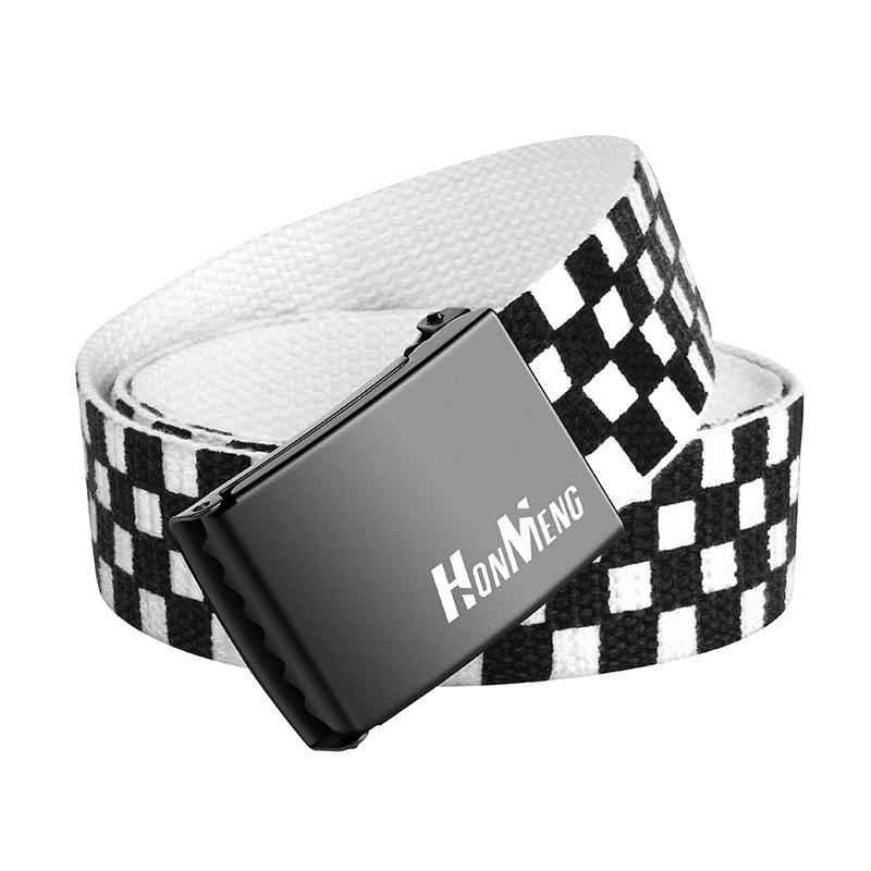 Honmeng Crno-bijeli karirani platneni pojas s glatkom kopčom, unisex, hip-hop stil, pojas s otisnutim slovima
