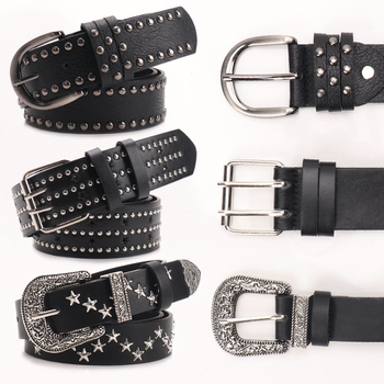 Ženski kaiš od PU s rivetima, punk stil s petokrakom zvijezdom, za traperice