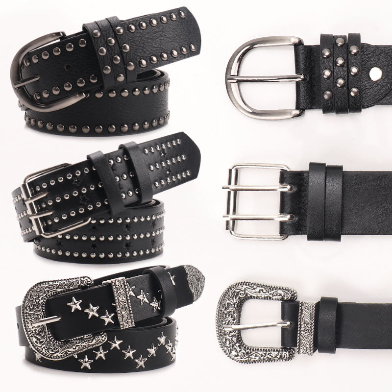 Ženski kaiš od PU s rivetima, punk stil s petokrakom zvijezdom, za traperice