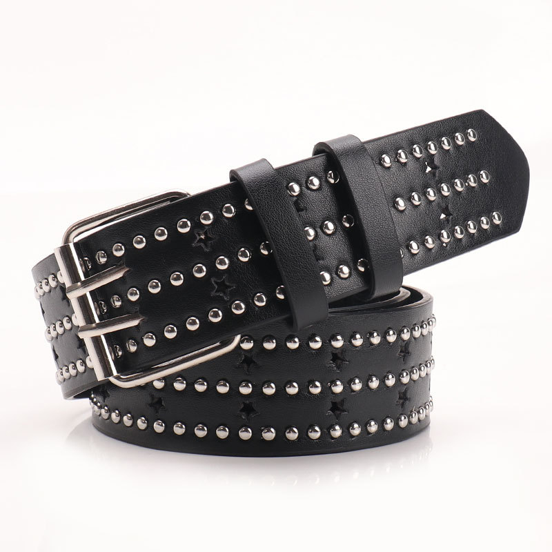 Ženski kaiš od PU s rivetima, punk stil s petokrakom zvijezdom, za traperice