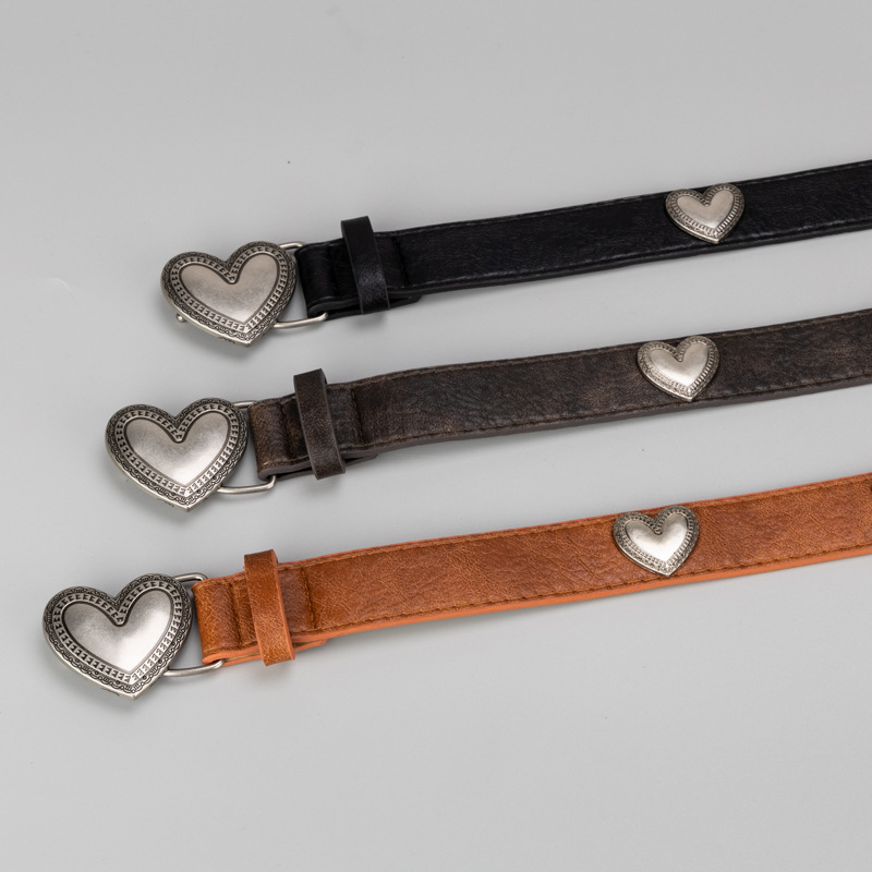 Ženski kaiš od PU kože s metalnim srcem ukrasom – retro casual stil, za traperice