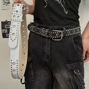 Kožni pojas od umjetne kože s kontrastnim nitima, punk-hip-hop stil, unisex, svakodnevni streetwear, 110 cm