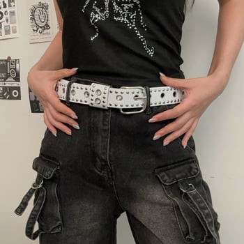 Kožni pojas od umjetne kože s kontrastnim nitima, punk-hip-hop stil, unisex, svakodnevni streetwear, 110 cm