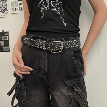 Kožni pojas od umjetne kože s kontrastnim nitima, punk-hip-hop stil, unisex, svakodnevni streetwear, 110 cm