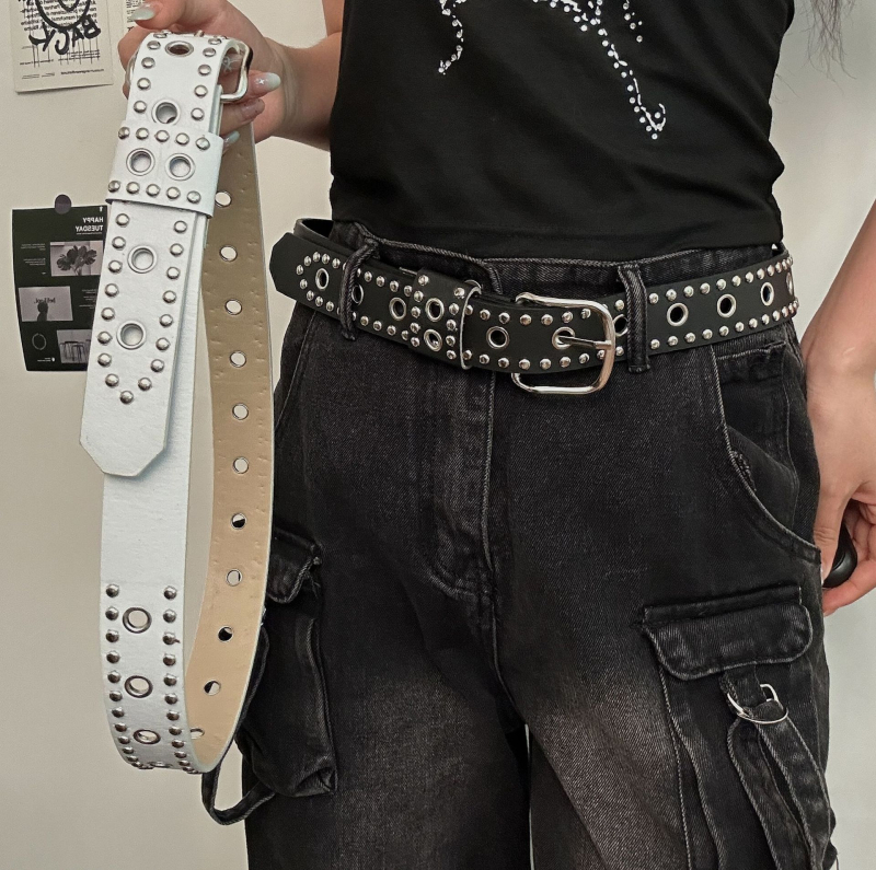 Kožni pojas od umjetne kože s kontrastnim nitima, punk-hip-hop stil, unisex, svakodnevni streetwear, 110 cm