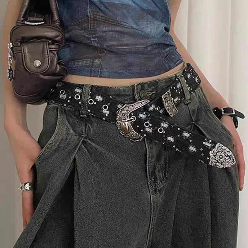 Kožni pojas od umjetne kože s kontrastnim nitima, punk-hip-hop stil, unisex, svakodnevni streetwear, 110 cm