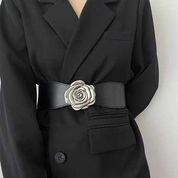 Ženski cvjetni široki pojas, elegantan i svestran dodatak za haljine i odijela, elastični crni pojas za struk