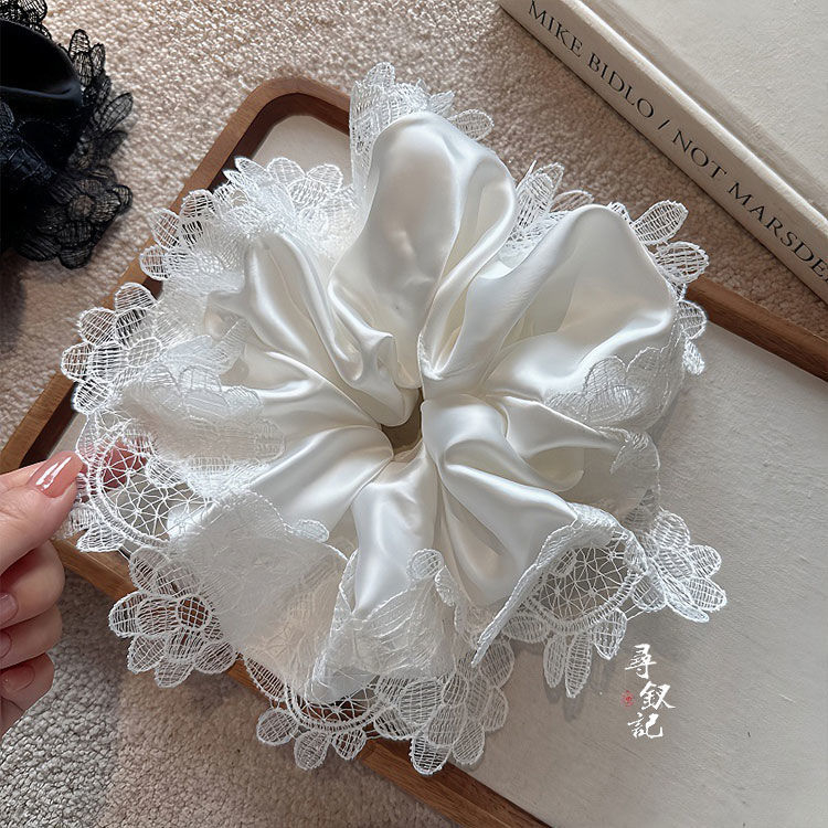 Crna univerzalna gumica za kosu u baletnom stilu, vintage s čipkom i satenskim završetkom, za žene