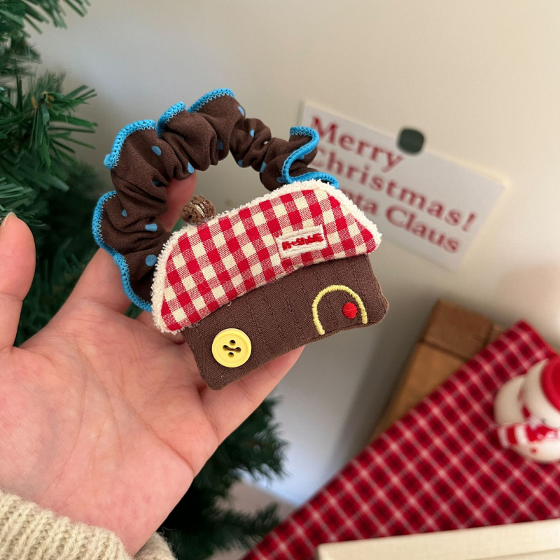 Gumica za kosu od platna s kariranim uzorkom, čipka s točkicama, korejski stil, visoka elastičnost