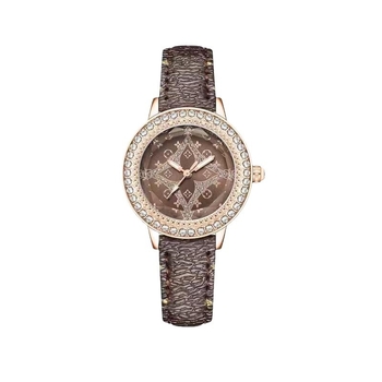 DIM ženski sat s dijamantima oko cifernika, kožni kaiš, kvarcni Miyota, svjetleće kazaljke, okrugli brojčanik promjera 32 mm, vodootpornost 30 m
