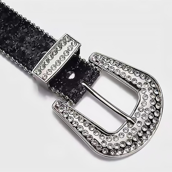 Ženski kaiš od umjetne kože sa strass kamenkama, široki kaiš s kopčom na pin, duljina 105 cm, širina 3,8 cm, svestran dodatak