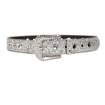 Ženski kaiš od umjetne kože sa strass kamenkama, široki kaiš s kopčom na pin, duljina 105 cm, širina 3,8 cm, svestran dodatak