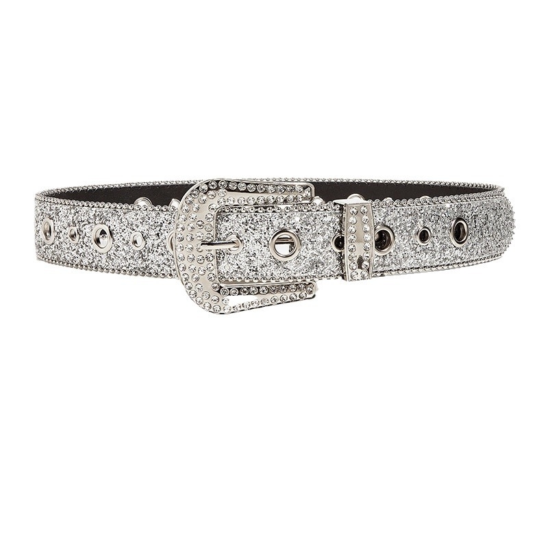 Ženski kaiš od umjetne kože sa strass kamenkama, široki kaiš s kopčom na pin, duljina 105 cm, širina 3,8 cm, svestran dodatak