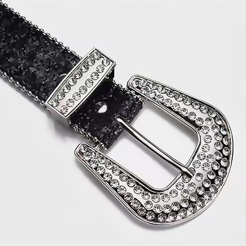 Ženski kaiš od umjetne kože sa strass kamenkama, široki kaiš s kopčom na pin, duljina 105 cm, širina 3,8 cm, svestran dodatak