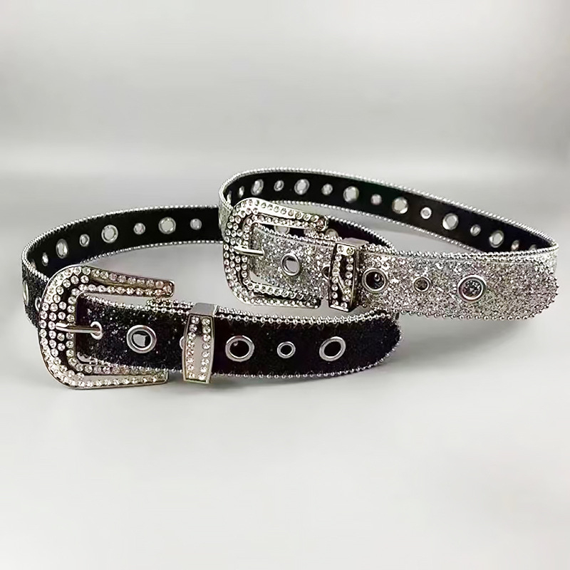 Ženski kaiš od umjetne kože sa strass kamenkama, široki kaiš s kopčom na pin, duljina 105 cm, širina 3,8 cm, svestran dodatak