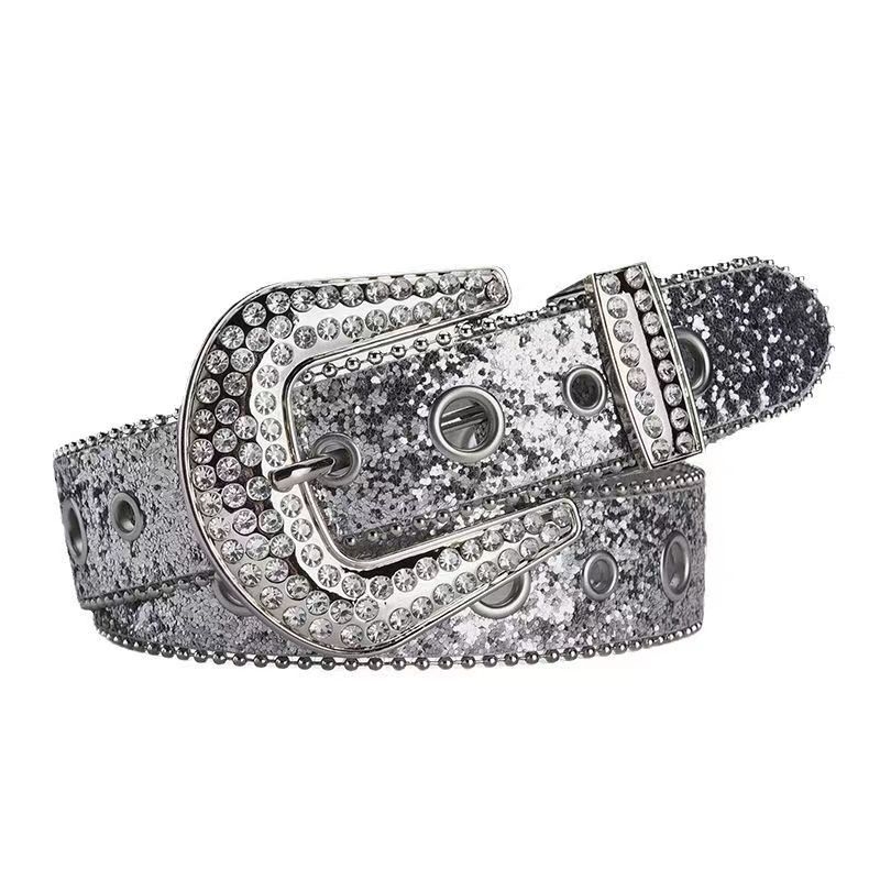 Ženski kaiš od umjetne kože sa strass kamenkama, široki kaiš s kopčom na pin, duljina 105 cm, širina 3,8 cm, svestran dodatak