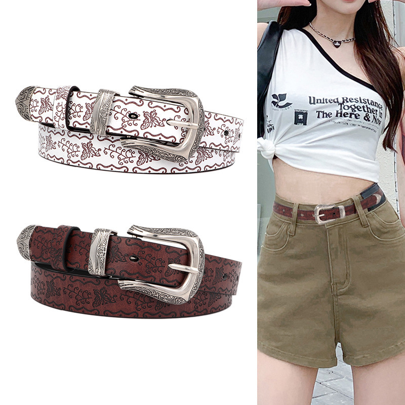 Ženski kaiš s printom leptira, američki retro stil, vintage izgled, svestran, visoka kvaliteta, dodatak za traperice, kaiš za struk, studenska moda