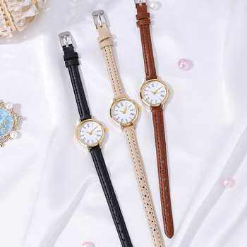 Ženski kvarcni sat s uskim PU remenom, retro stil, okrugli brojčanik s rimskim brojevima; kućište od cinkove legure, promjer brojčanika 23 mm, debljina 7 mm.