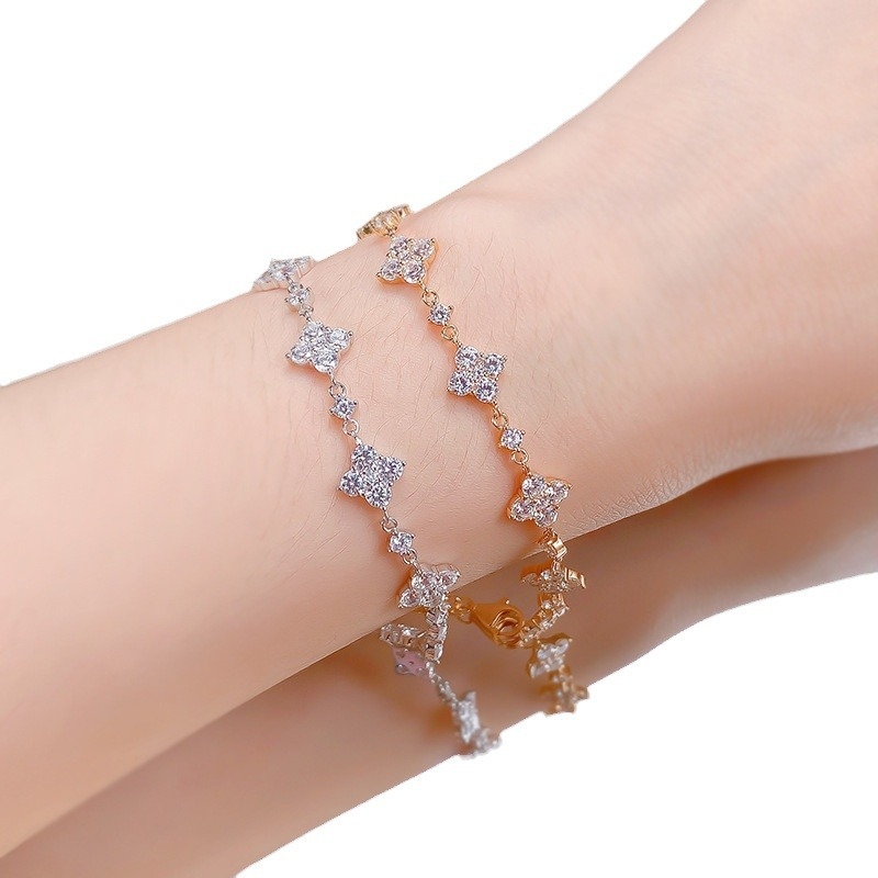 Mu Jing Jewelry S925 srebrna narukvica s dijamantnim cvjetnim motivom za žene