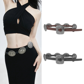Ženski kaiš od PU kože u zapadnom stilu - vintage Y2K punk graviran dizajn, široki kaiš za struk, širina 2-4 cm